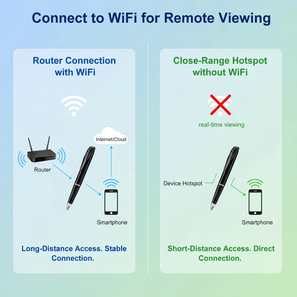1080P HD Mini Pen Camera 300mAh Rechargeable Portable Video Recorder Wireless WiFi Connection Smart Motion Detection Real Time Remote View Multifunctional Recorder Cam for Home Office Meeting Study Daily Recording