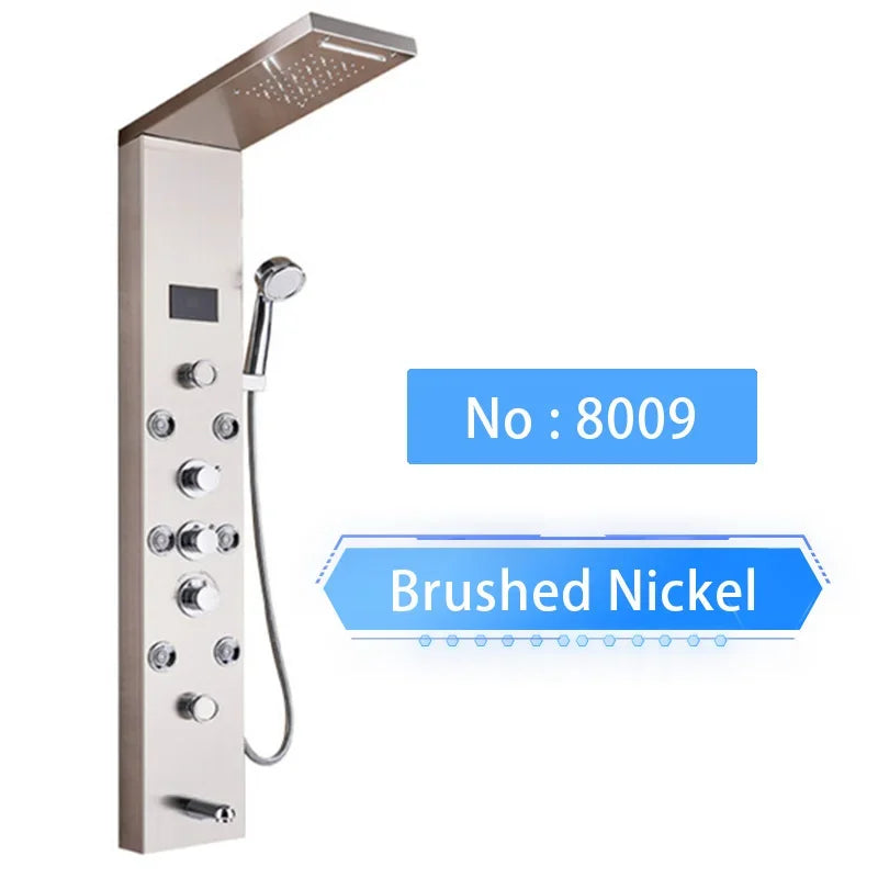 LED Shower Panel Digital Display Shower Faucet System Set Rain Waterfall Bathroom Column Mixer With SPA Massage Jet