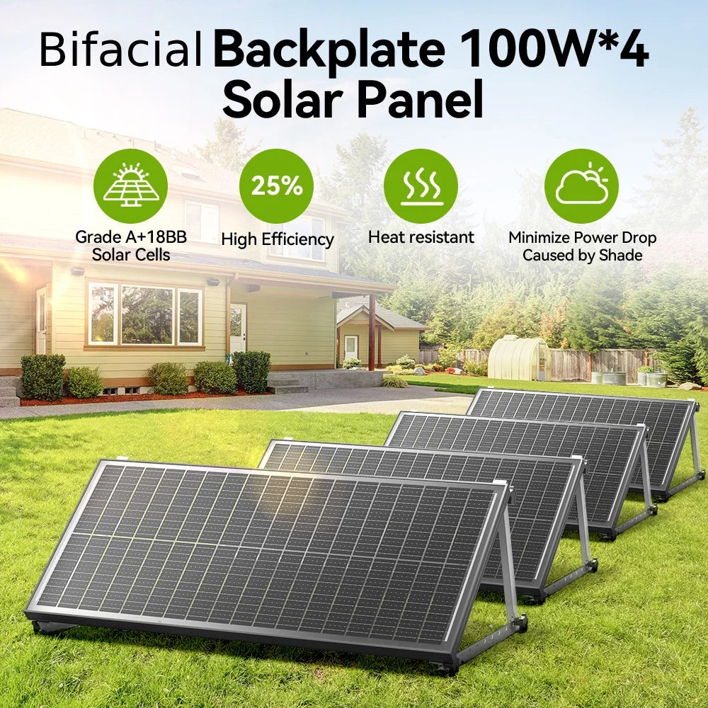 Rvpozwer 12V 400W/200W/100W Bifacial Solar Panel Monocrystalline 25.5% High-Efficiency 18BB Cells PV Power Home Rooftop Camping