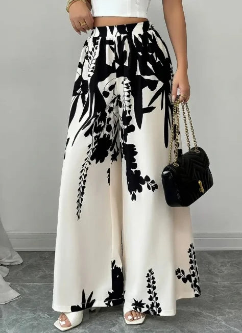 Women Floral Print High Waist Wide Leg Palazzo Pants
