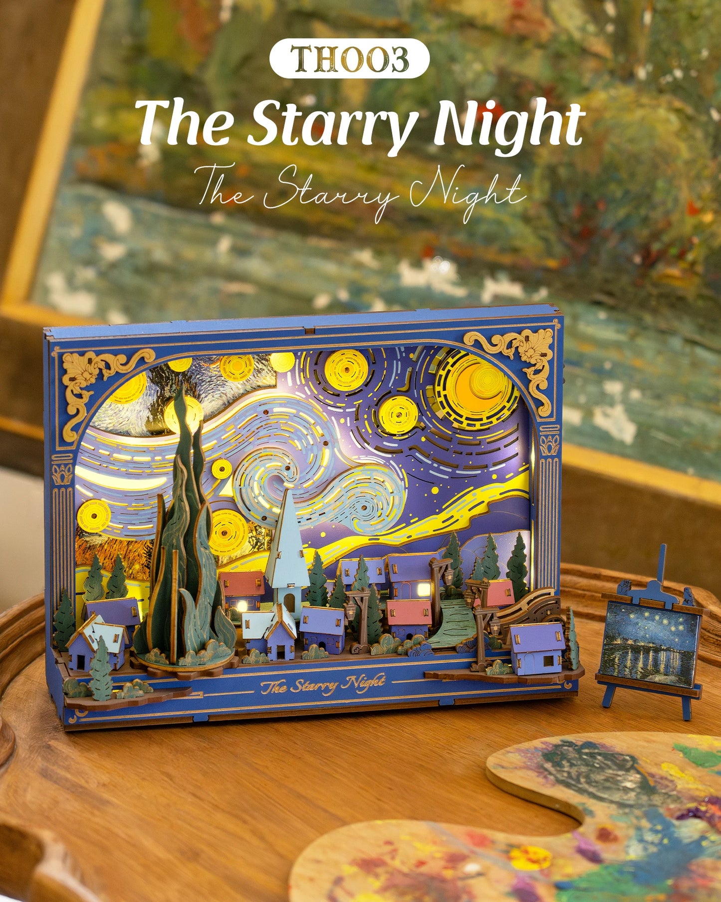 ROKR Starry Night 3D Puzzles ,Mother's Day DIY Wooden Vincent Van Gogh Painting Artwork Craft Kit Building Set ,Home Decor