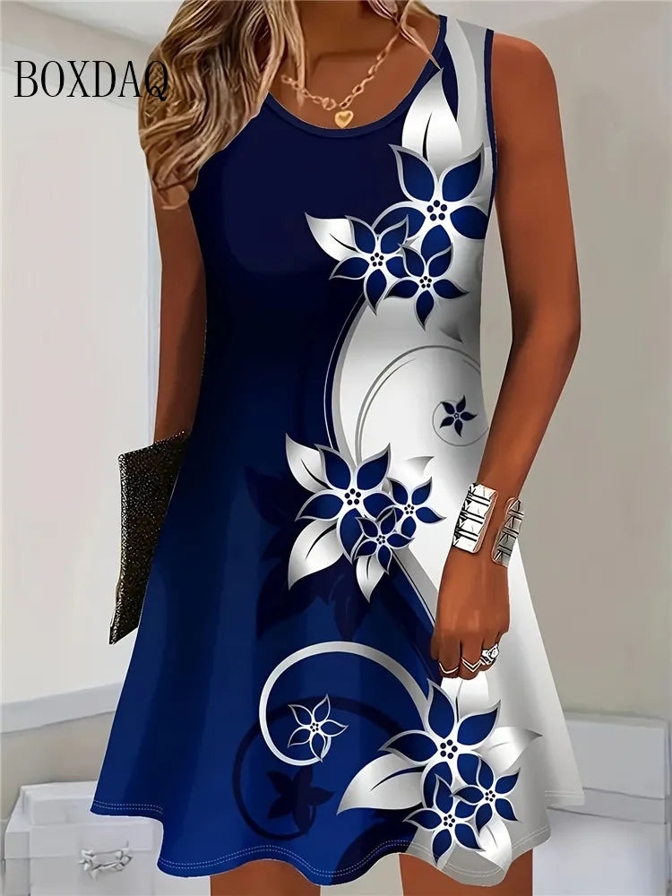 Boxdaq Women Summer Bohemian Sleeveless Floral Print Dress