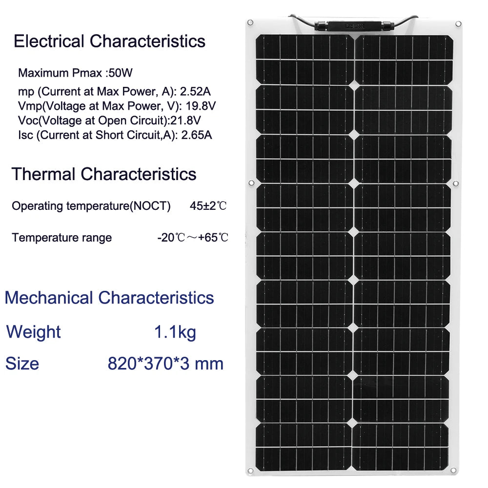 XINPUGUANG 12V 50W Flexible Solar Panel 19.8V 100W Photovoltaic solar panels battery charger for Car Boat home camper balcony