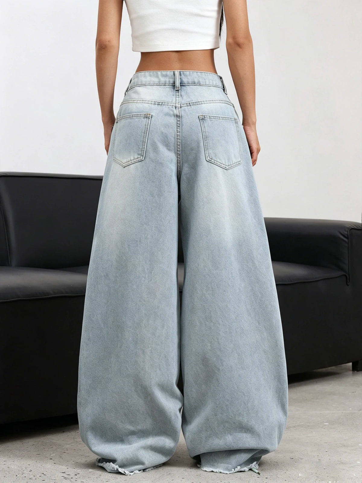 Women's Embroidered Plum Blossom Wide Leg Denim Jeans