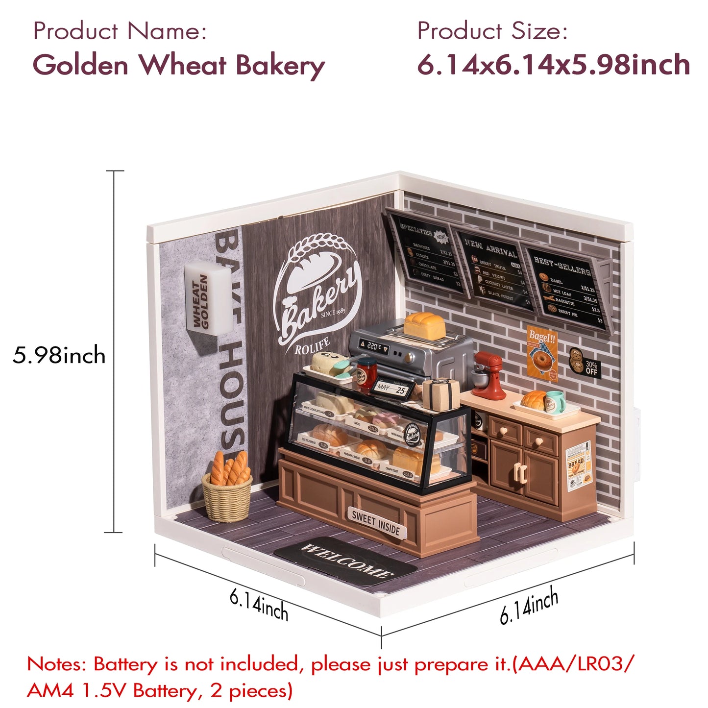 Rolife DIY Miniature House Kit Golden Wheat Bakery Super Creator Dollhouse 3D Puzzle Model Building Kit with LED for Home Decor