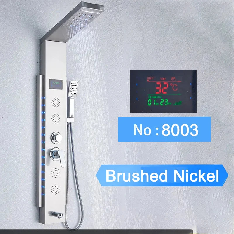 LED Shower Panel Digital Display Shower Faucet System Set Rain Waterfall Bathroom Column Mixer With SPA Massage Jet