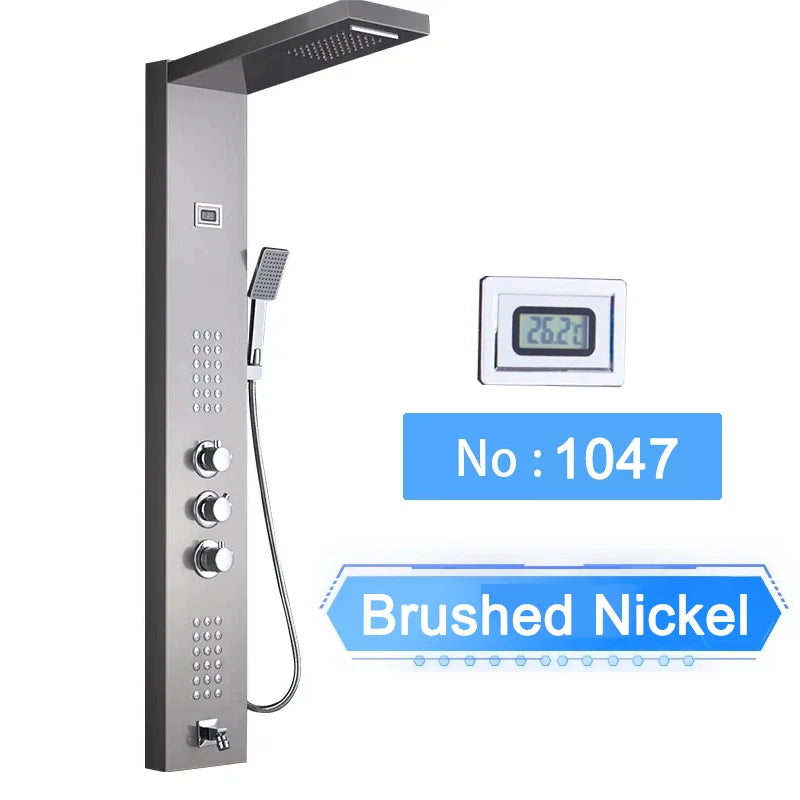 LED Shower Panel Digital Display Shower Faucet System Set Rain Waterfall Bathroom Column Mixer With SPA Massage Jet