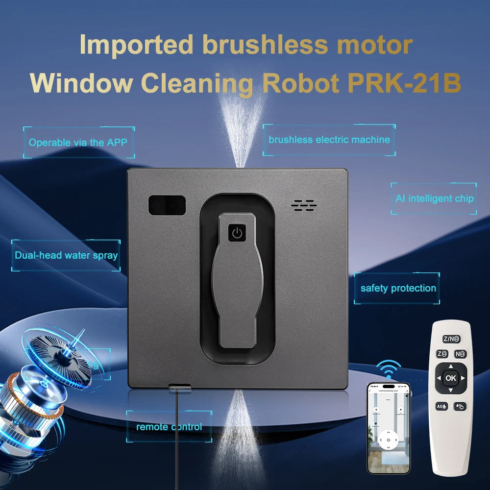 PuRuiKai Robot Window Cleaner,Dual Water Spray,With APP Control,High Vacuum Suction,Laser Sensor, Home Wall Glass Cleaning Robot