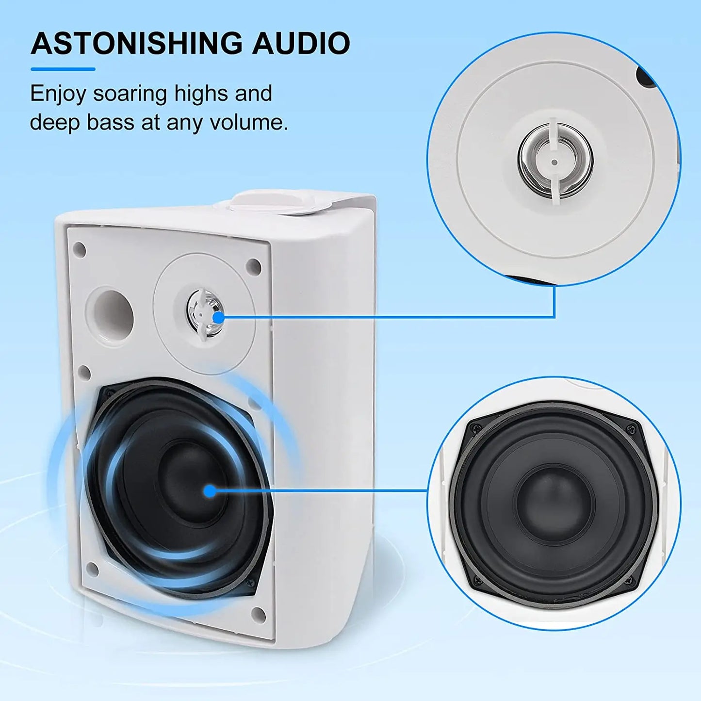Herdio 2PCS Outdoor Wall Mount Speakers 300 Watts 5.25'' Passive Outdoor Speaker HD Digital Stereo Effect Waterproof For Patio
