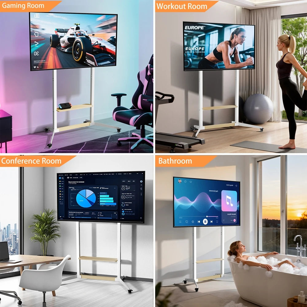 Unho Universal Mobile TV Cart Adjustable Height And Rolling Casters