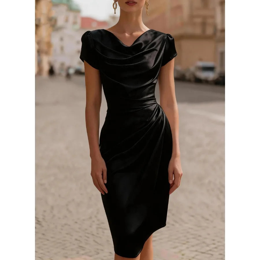 【New style】2026 new summer swing-collar design pleated dress, feminine temperament slim-fitting hip dress