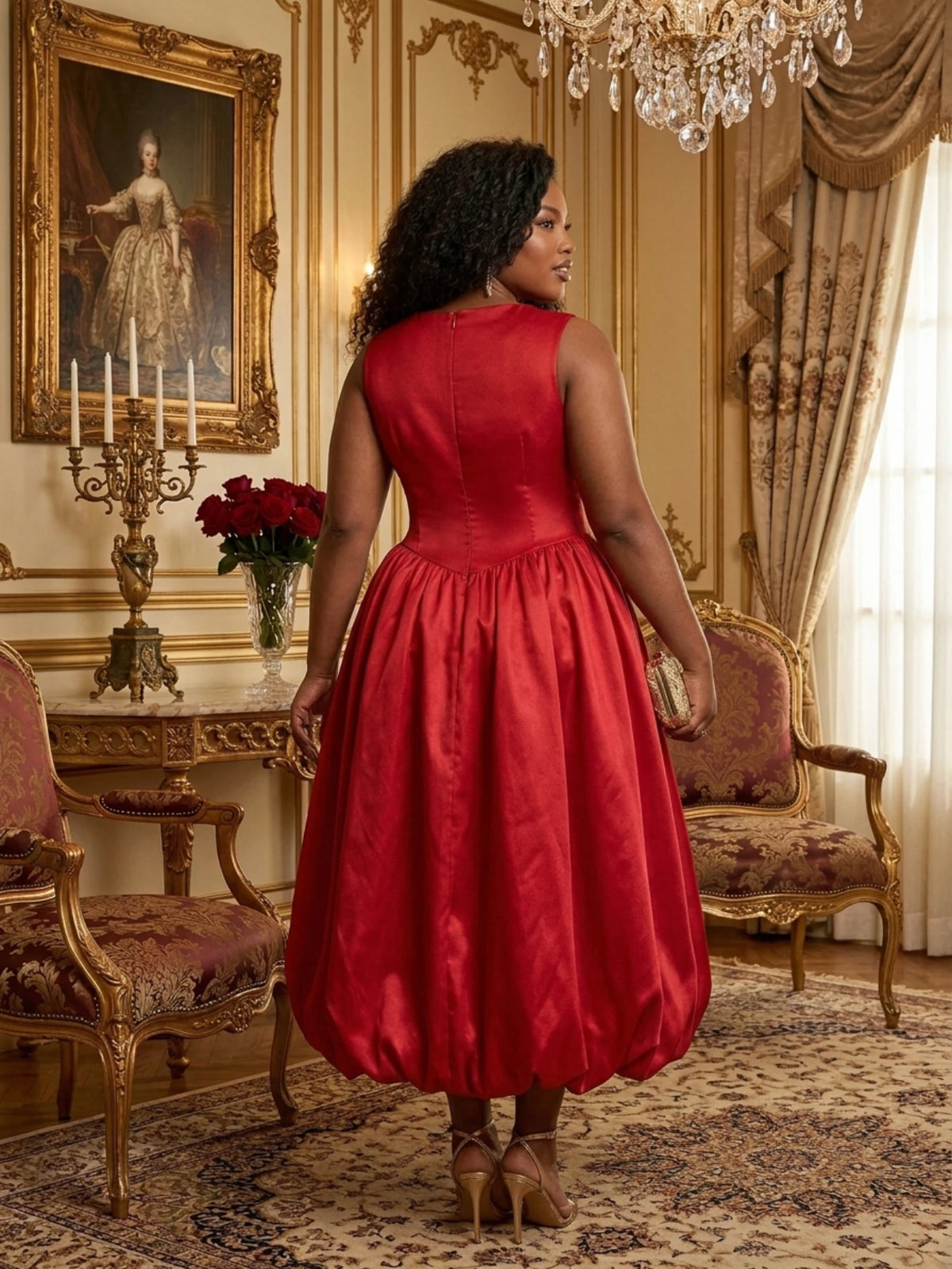 Women's Pleated Midi Dress For Elegant Wedding And Formal Events