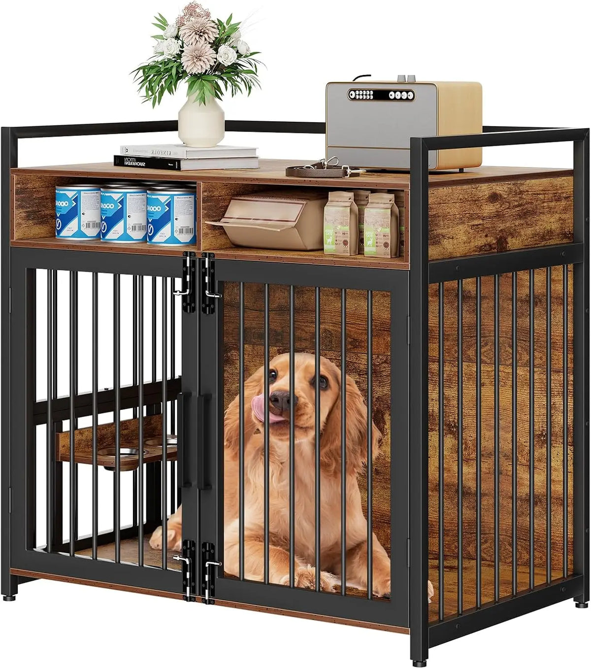 Garvee Wooden Indoor Dog Crate Furniture With Storage Shelves