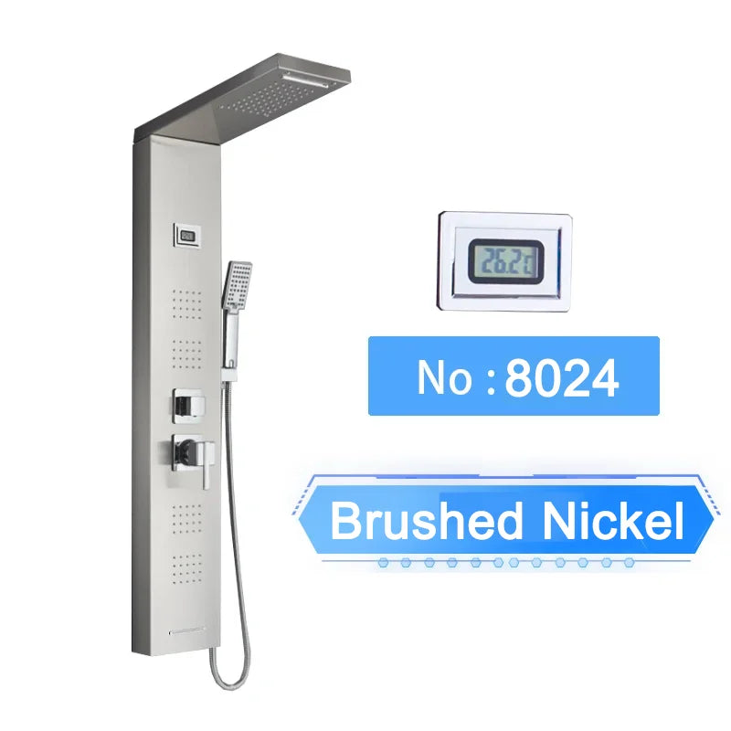 LED Shower Panel Digital Display Shower Faucet System Set Rain Waterfall Bathroom Column Mixer With SPA Massage Jet