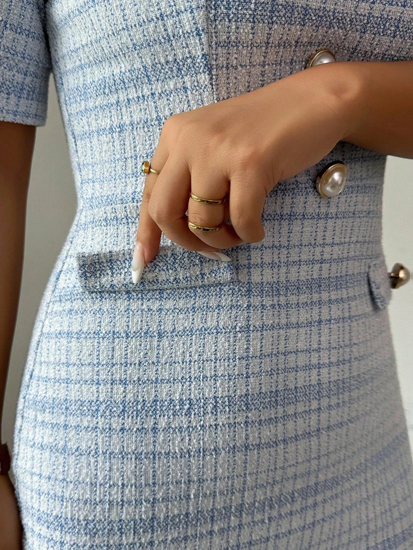 Elegant Square Neck Puff Sleeve Bodycon Midi Dress With Buttons