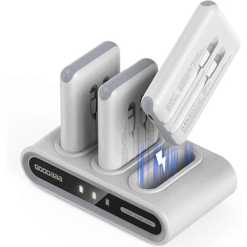 Compact 3-Unit 10000mAh Power Bank with Built-In Cables, Triple USB Outputs, DIY Sticker Set for Mobile Devices and More