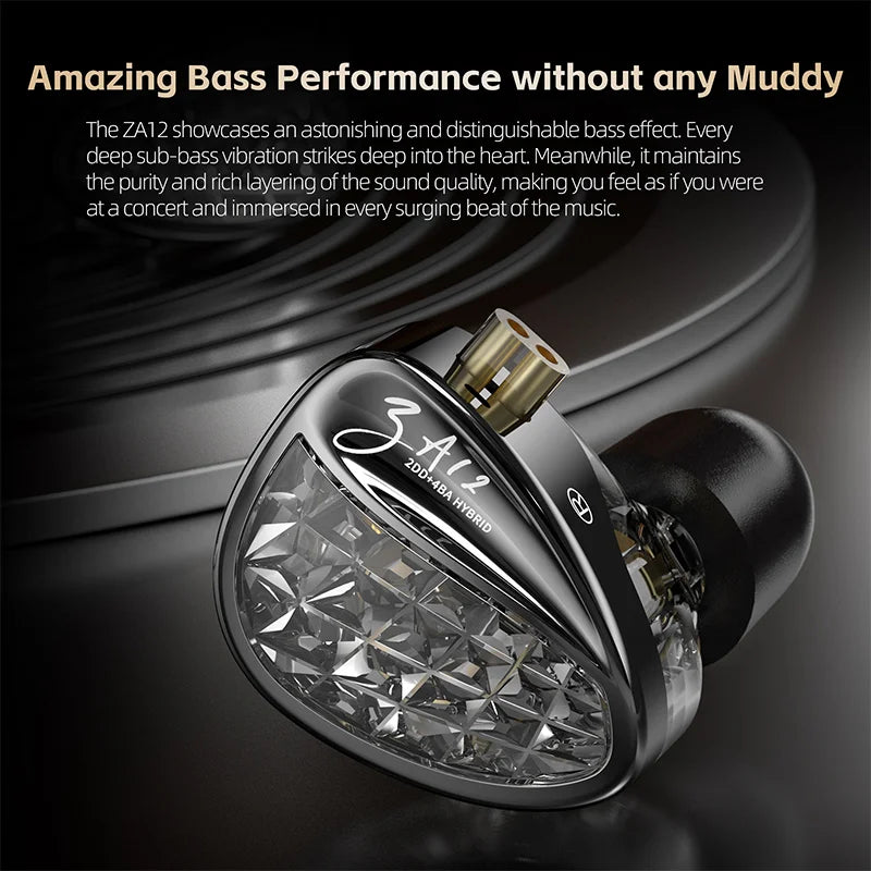KZ ZA12 Hybrid Wired In Ear Monitor Audiophile Earphones