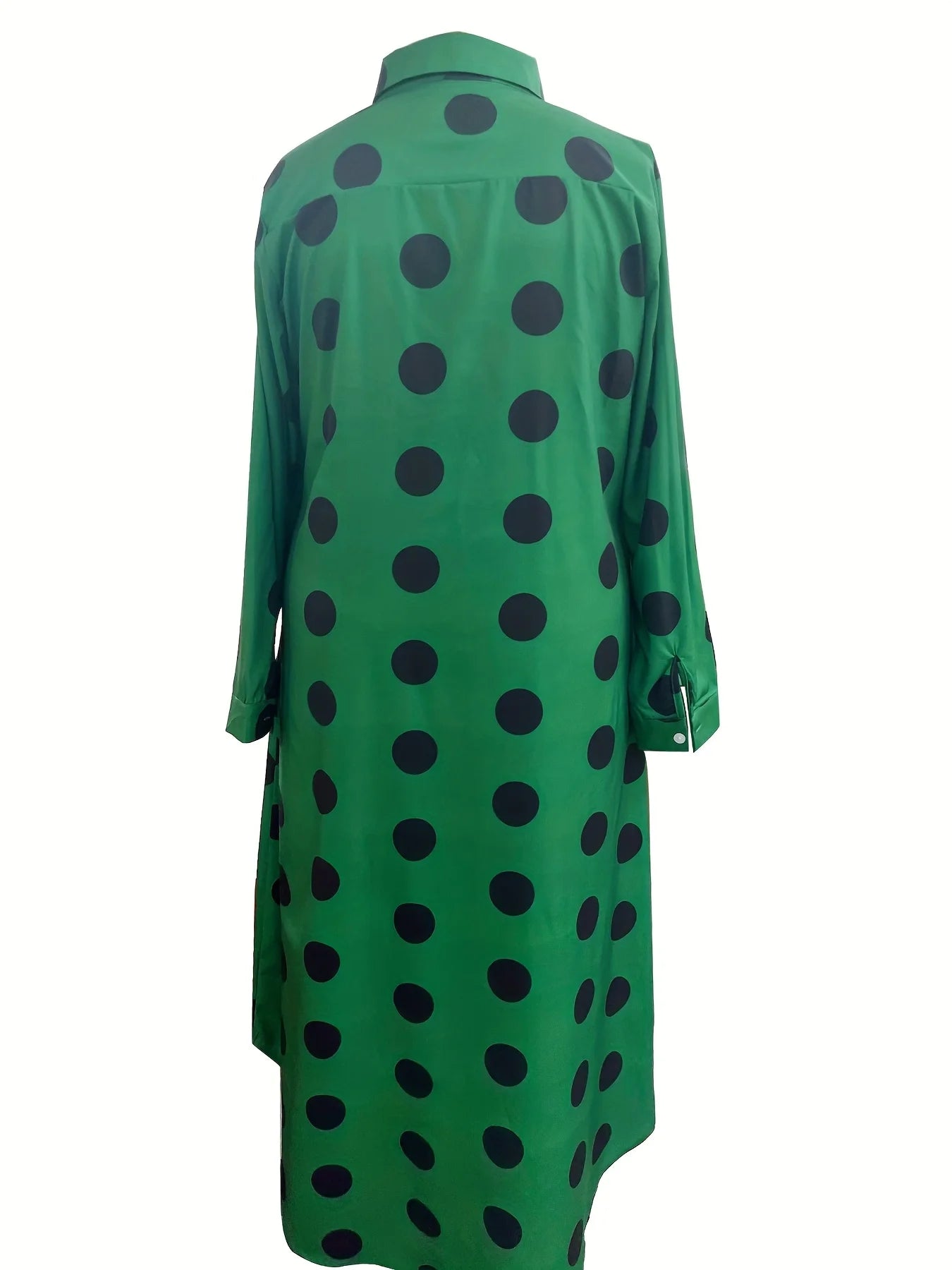 Elegant Polka Dot Lapel Women Fashion Long Sleeve Dress