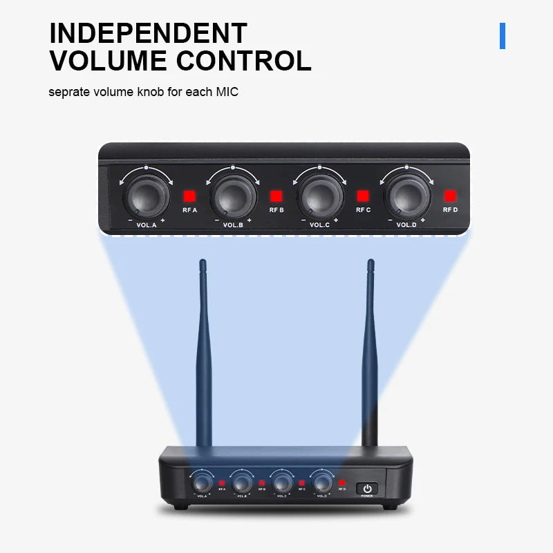 NXG 4-Channel UHF Wireless Microphone System With Four Handheld Microphones