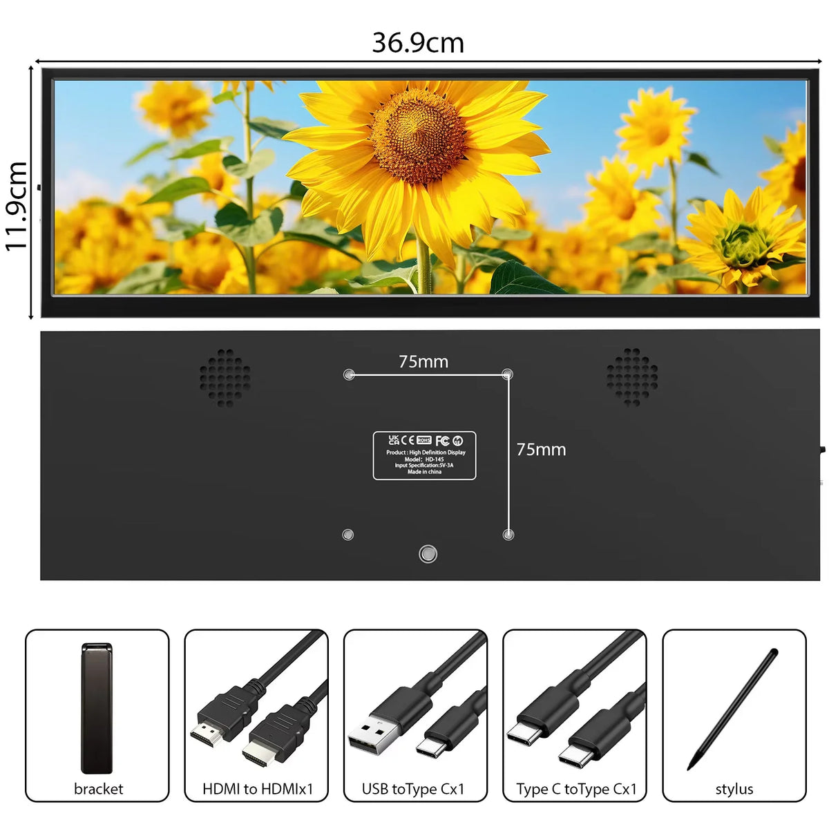 Touchscreen Stretched Bar Monitor For PC Case And Gpu Display
