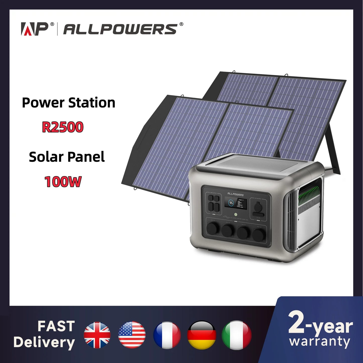 ALLPOWERS R2500 Solar Generator 2500W (4000W Peak), 2016Wh LiFePO4 Portable Power Station with Solarpanel 4 AC Outlets for Home