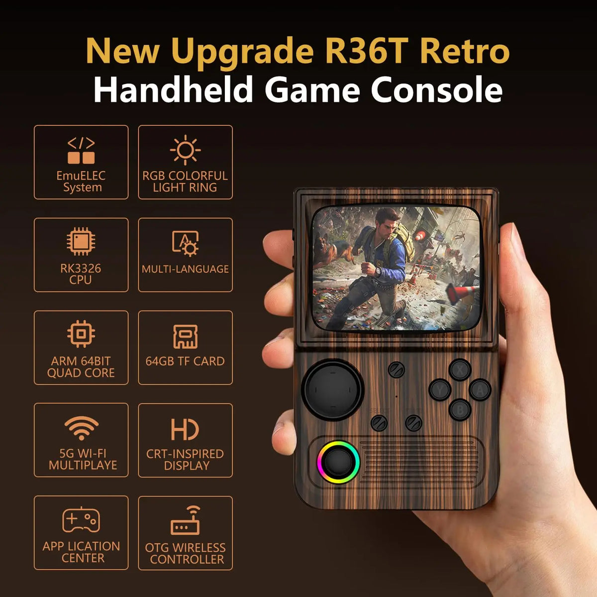 AISLPC R36T Retro Handheld Game Console, Curved Retro TV Shape, 64G 18000+ Games, Support Wifi Multiplayer, Ship from US, Gift for Kids