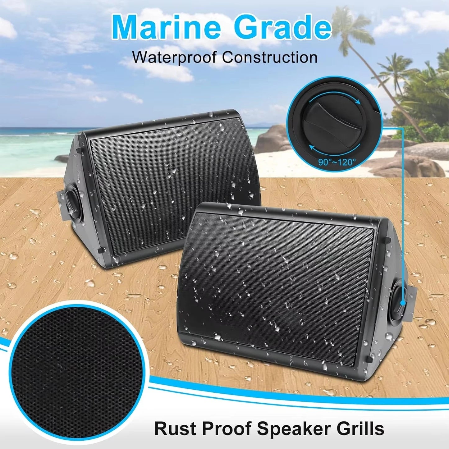 Herdio 6.5" 400W 2PCS Indoor Outdoor Bluetooth Speakers Wall Mount Speakers Waterproof Weather Resistant For Patio Garage Home