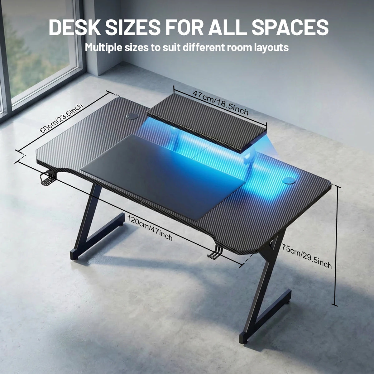 FRODROVIA Ergonomic Gaming Desk With Monitor Stand And Light Strip