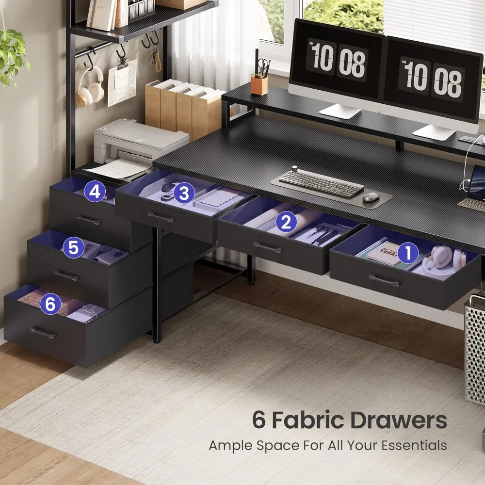 MOYU Gaming Desk With Storage Drawers And LED Lights