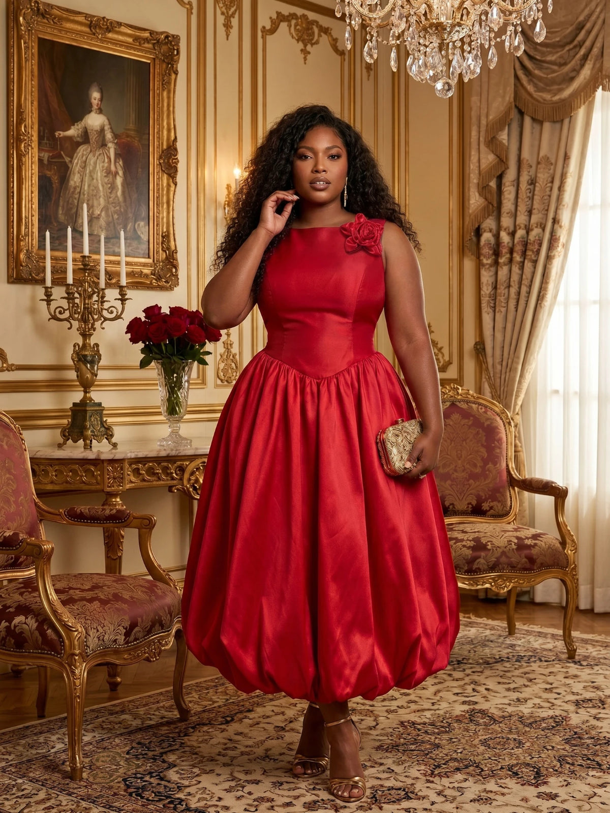 Women's Pleated Midi Dress For Elegant Wedding And Formal Events