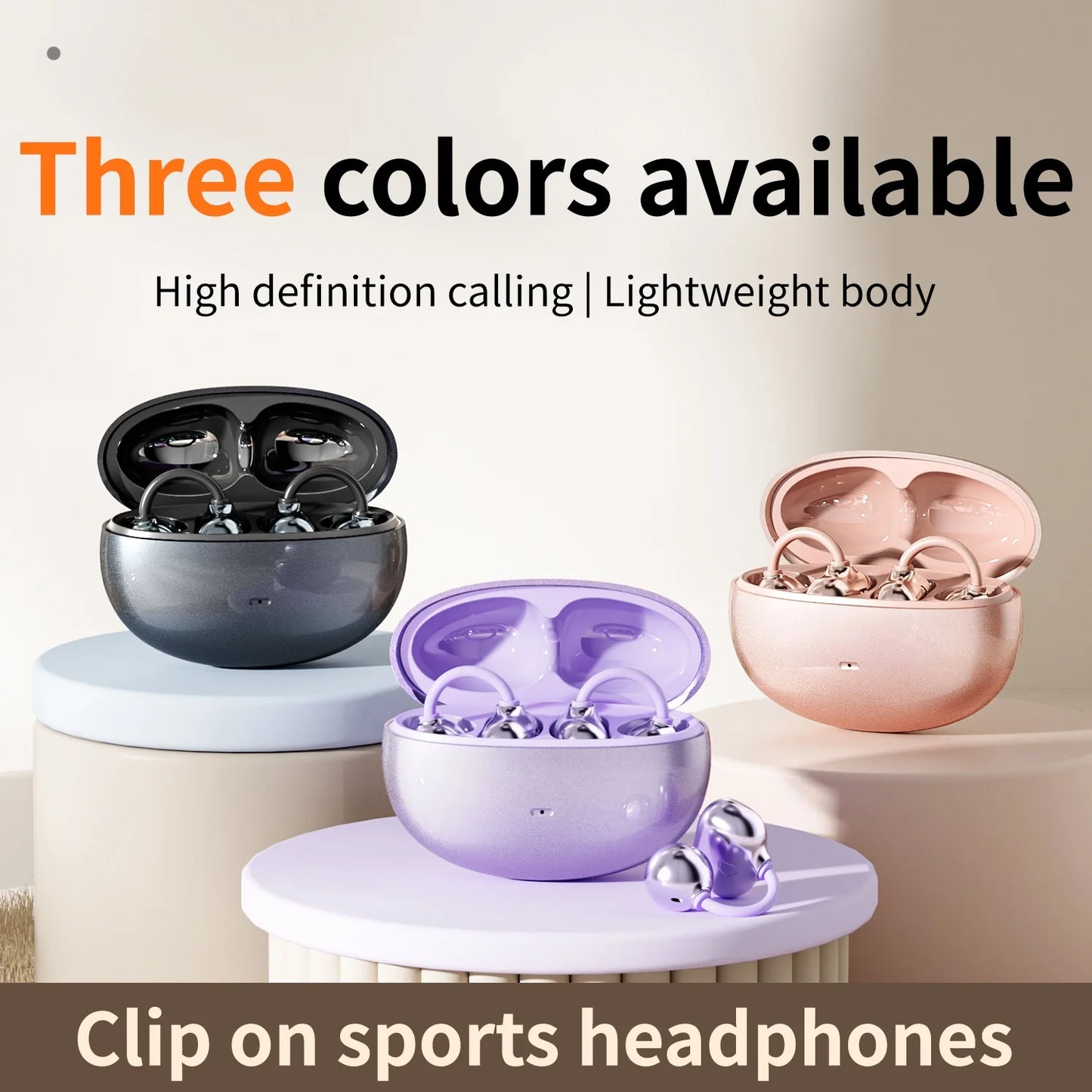 Open Ear Clip Headphones, Wireless Bluetooth 6.0 Headphones, Built-in Microphone and Ear Hook, Comfortable to Wear, High Fidelity Sound Quality, Playback Time of 36 Hours, Perfect for Women's Decoration Headphones SK 50 for S