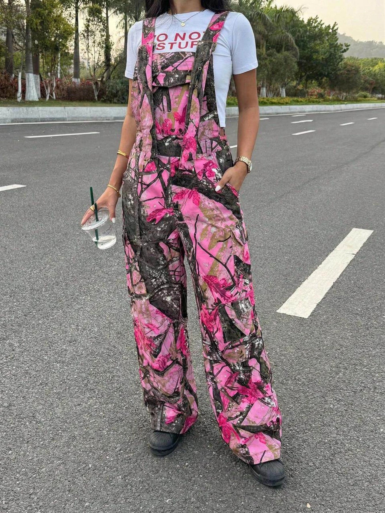 Women Floral Printed Wide Leg Adjustable Overalls For Casual Wear