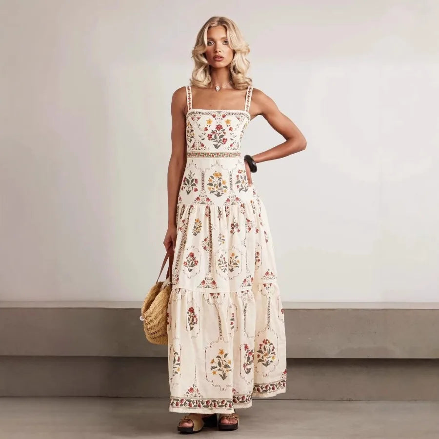 【New style】European and American - 2026 new bohemian style high-waist large skirt summer seaside vacation loose slimming dress