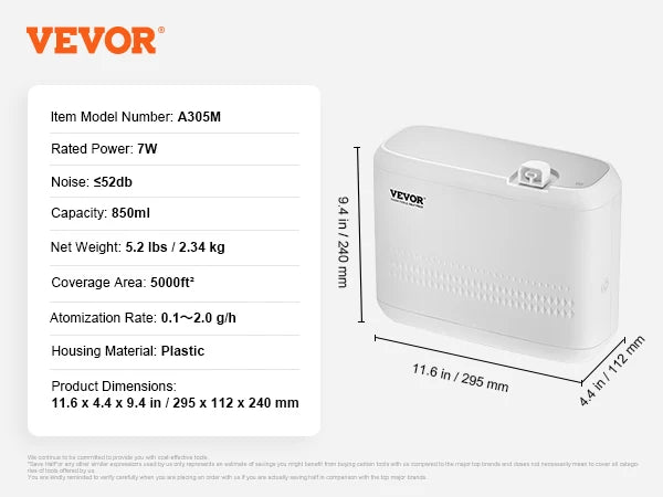 VEVOR Scent Air Machine 180/480/850ml Bluetooth Smart Essential Oil Diffuser Waterless HVAC for Home Office, Hotel
