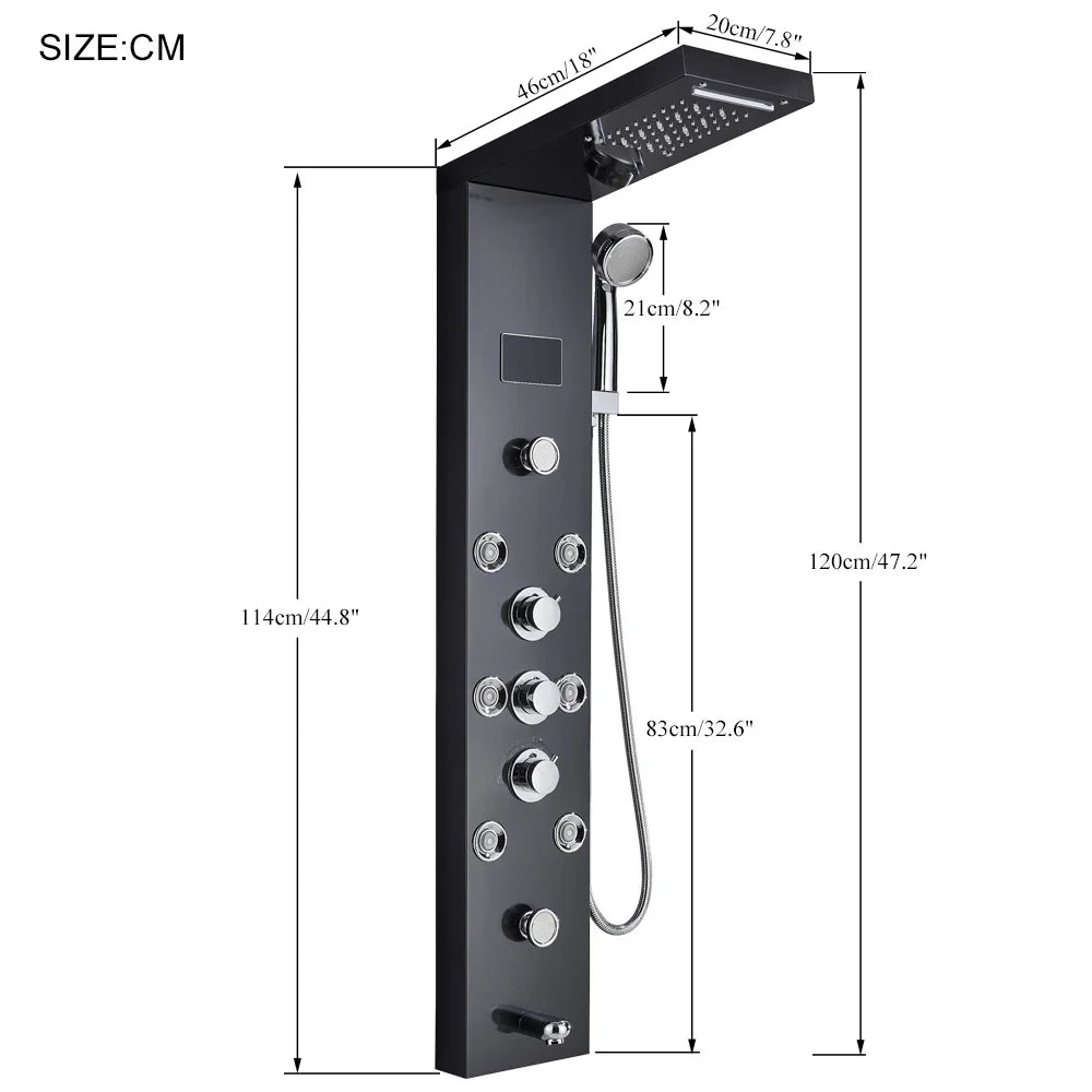 LED Shower Panel Digital Display Shower Faucet System Set Rain Waterfall Bathroom Column Mixer With SPA Massage Jet