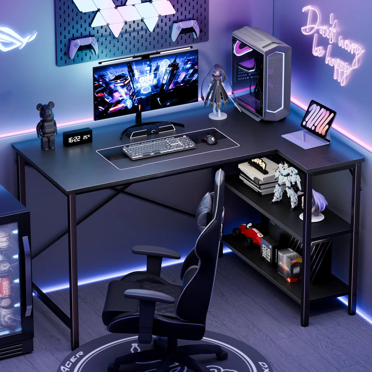 JHK L Shaped Gaming Office Computer Desk With Shelves