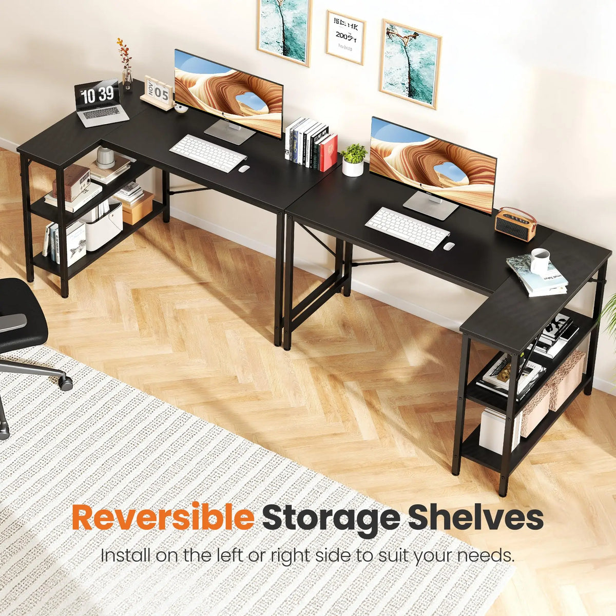 JHK L Shaped Gaming Office Computer Desk With Shelves
