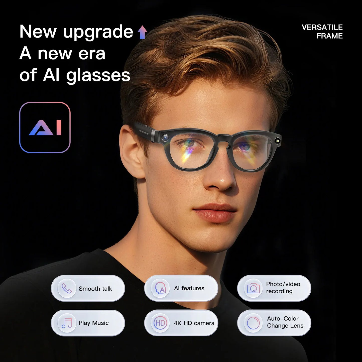 EIGIIS AI Smart Glasses Bluetooth Call With AI Voice Translate Intelligent shooting function Noise Reduction Waterproof Glasses