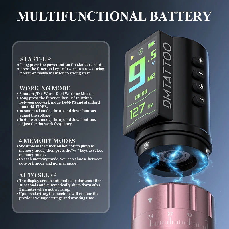 DM Venom Wireless Tattoo Machine With Adjustable Stroke And Battery