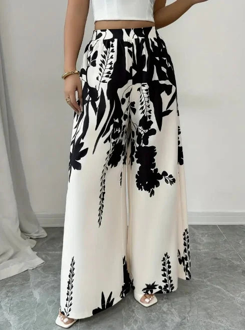 Women Floral Print High Waist Wide Leg Palazzo Pants