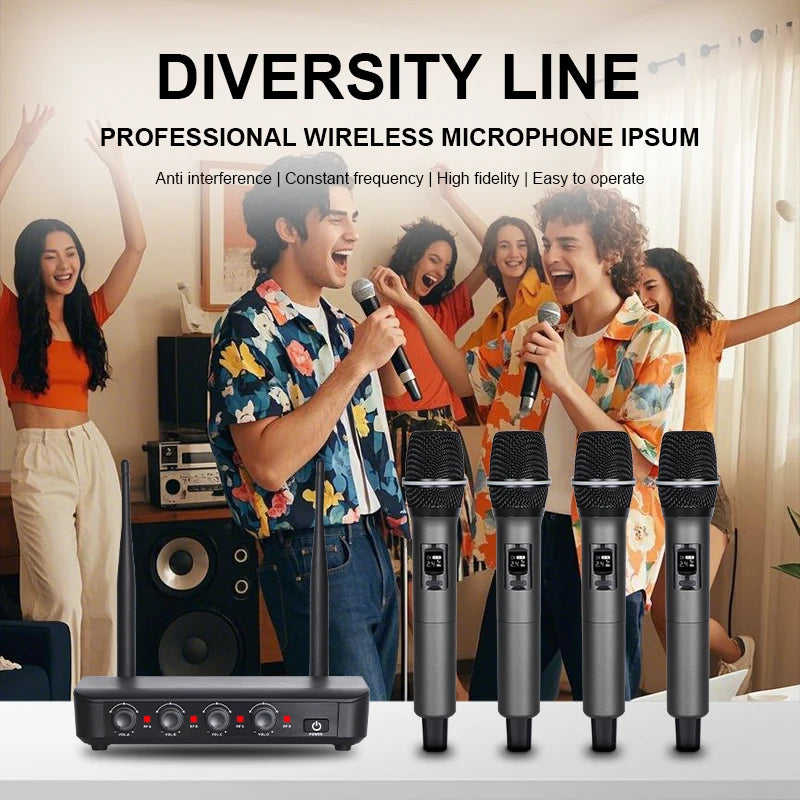 NXG 4-Channel UHF Wireless Microphone System With Four Handheld Microphones