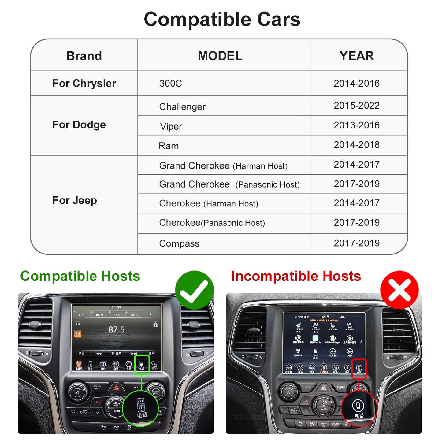 Wireless CarPlay Android Auto For Dodge Challenger Chrysler 300C Jeep 2014-2019 OEM Car Interface Upgrade MuItimedia Decoder Box