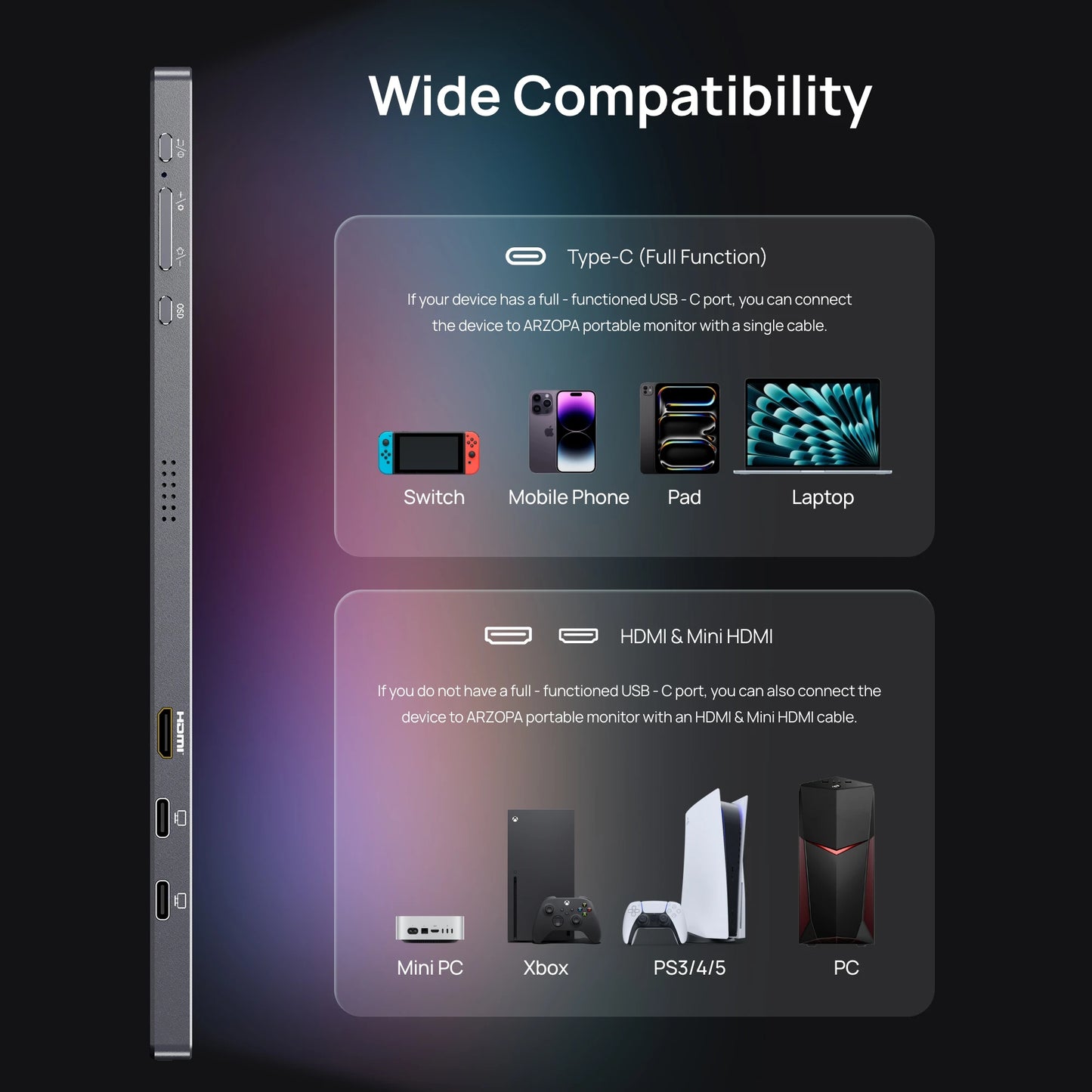 ARZOPA Portable Monitor 2.5K HDR10 IPS 180Hz for Laptop PS5