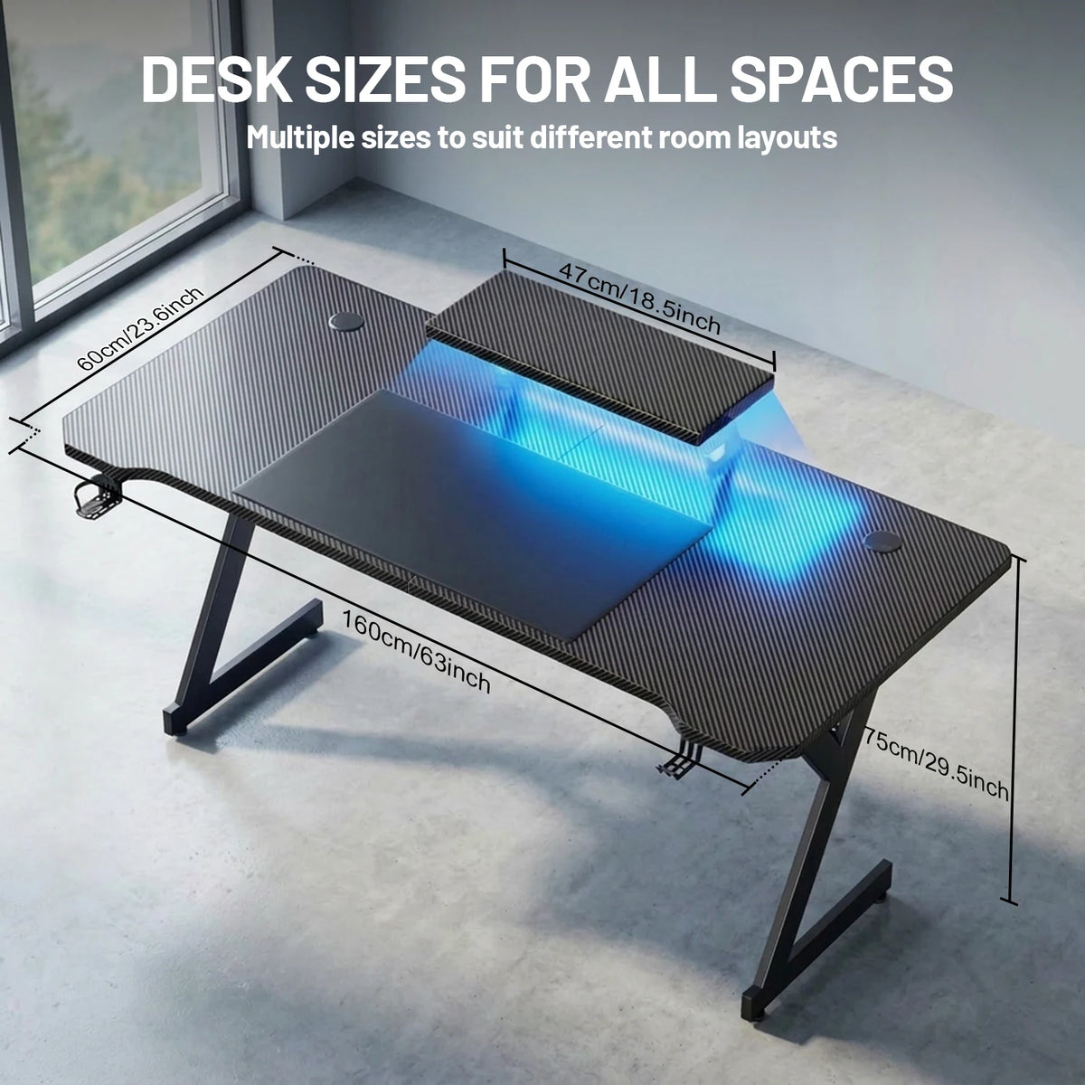 FRODROVIA Ergonomic Gaming Desk With Monitor Stand And Light Strip