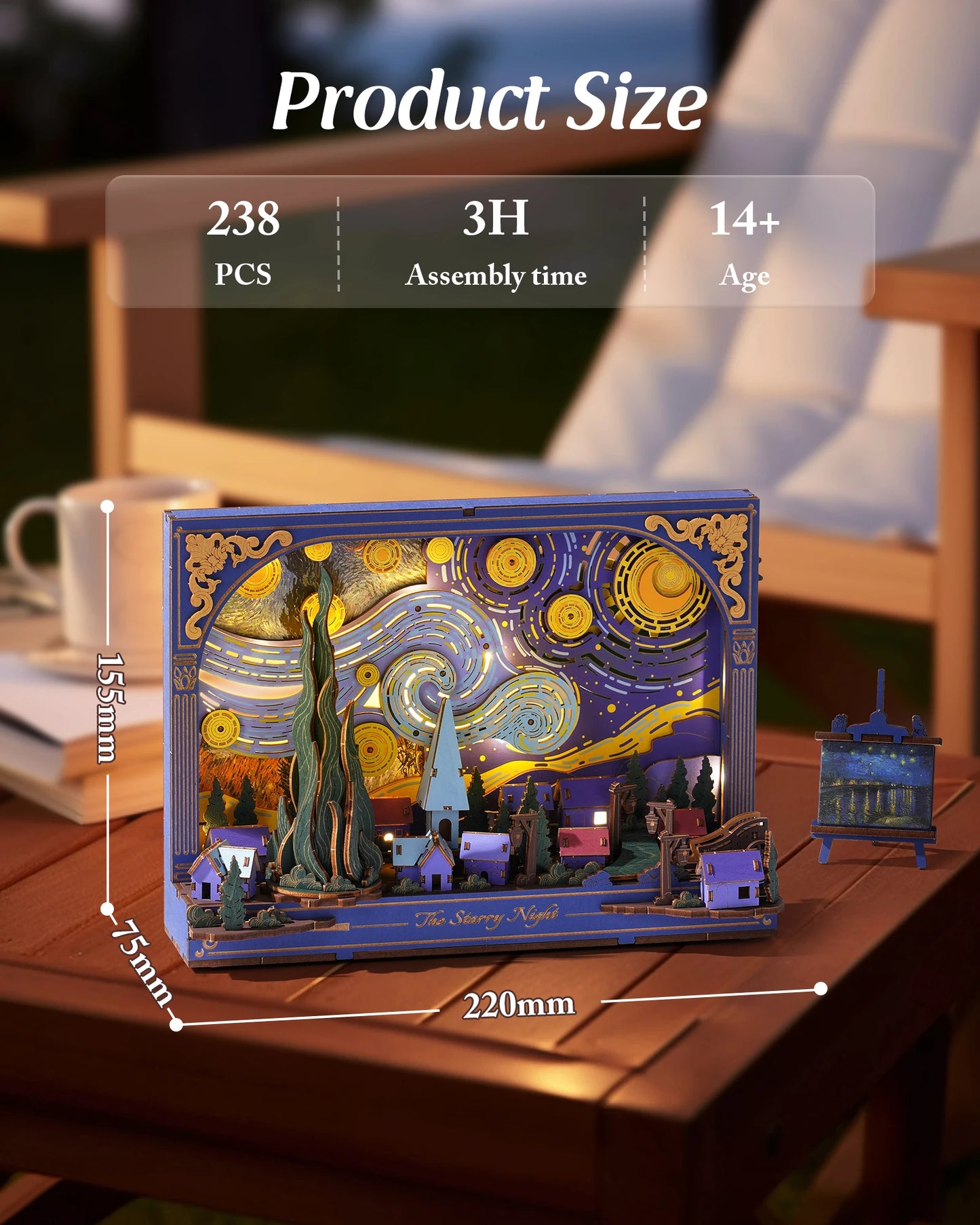 ROKR Starry Night 3D Puzzles ,Mother's Day DIY Wooden Vincent Van Gogh Painting Artwork Craft Kit Building Set ,Home Decor