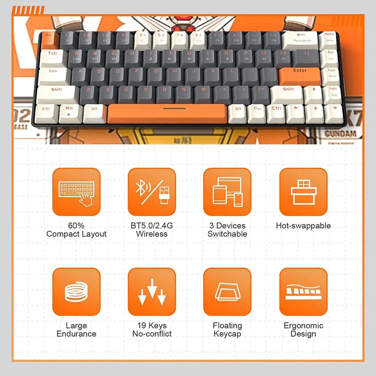 Attack Shark Wireless Mechanical Keyboard Bluetooth Dual Mode Hot Swappable