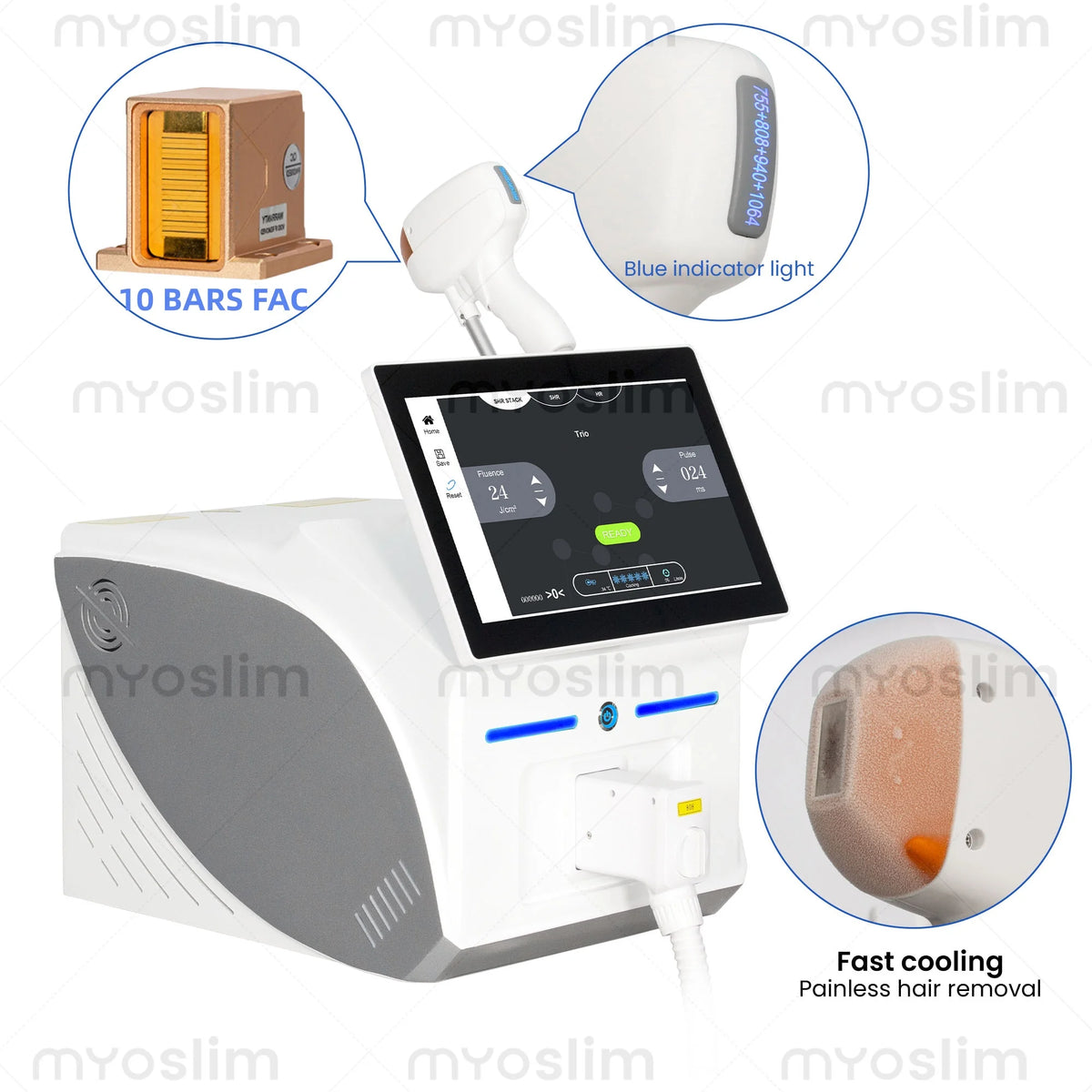 Diode Laser Hair Removal Device 755 808 940 1064nm FAC Tech Ice Cooling Painless for Salon Full Body Hair Removal