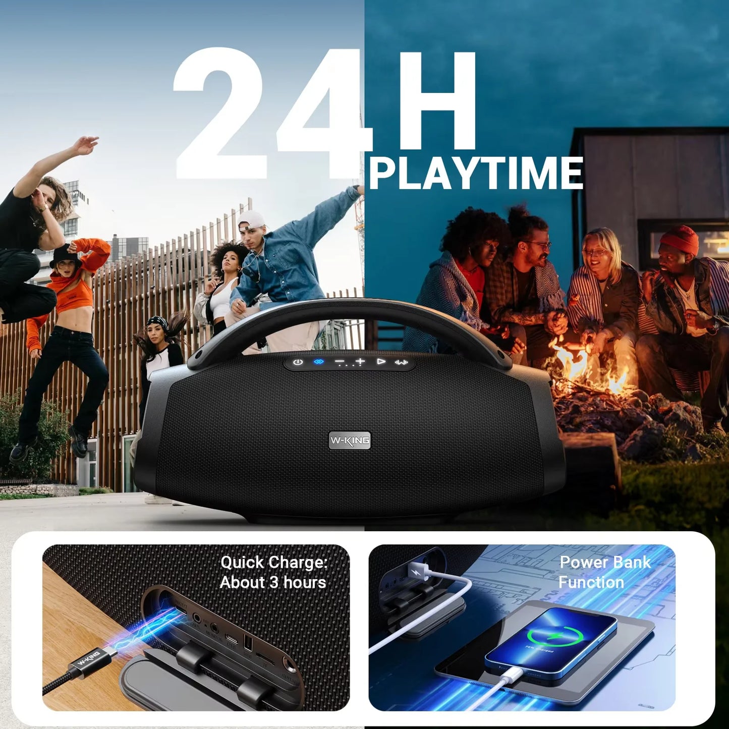W-KING X20S 180W RMS Portable Bluetooth Speakers,Massive Bass Party Boombox IPX7 Waterproof Speaker Large, Loud Outdoor Speaker