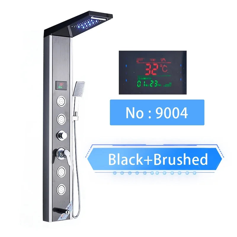 LED Shower Panel Digital Display Shower Faucet System Set Rain Waterfall Bathroom Column Mixer With SPA Massage Jet