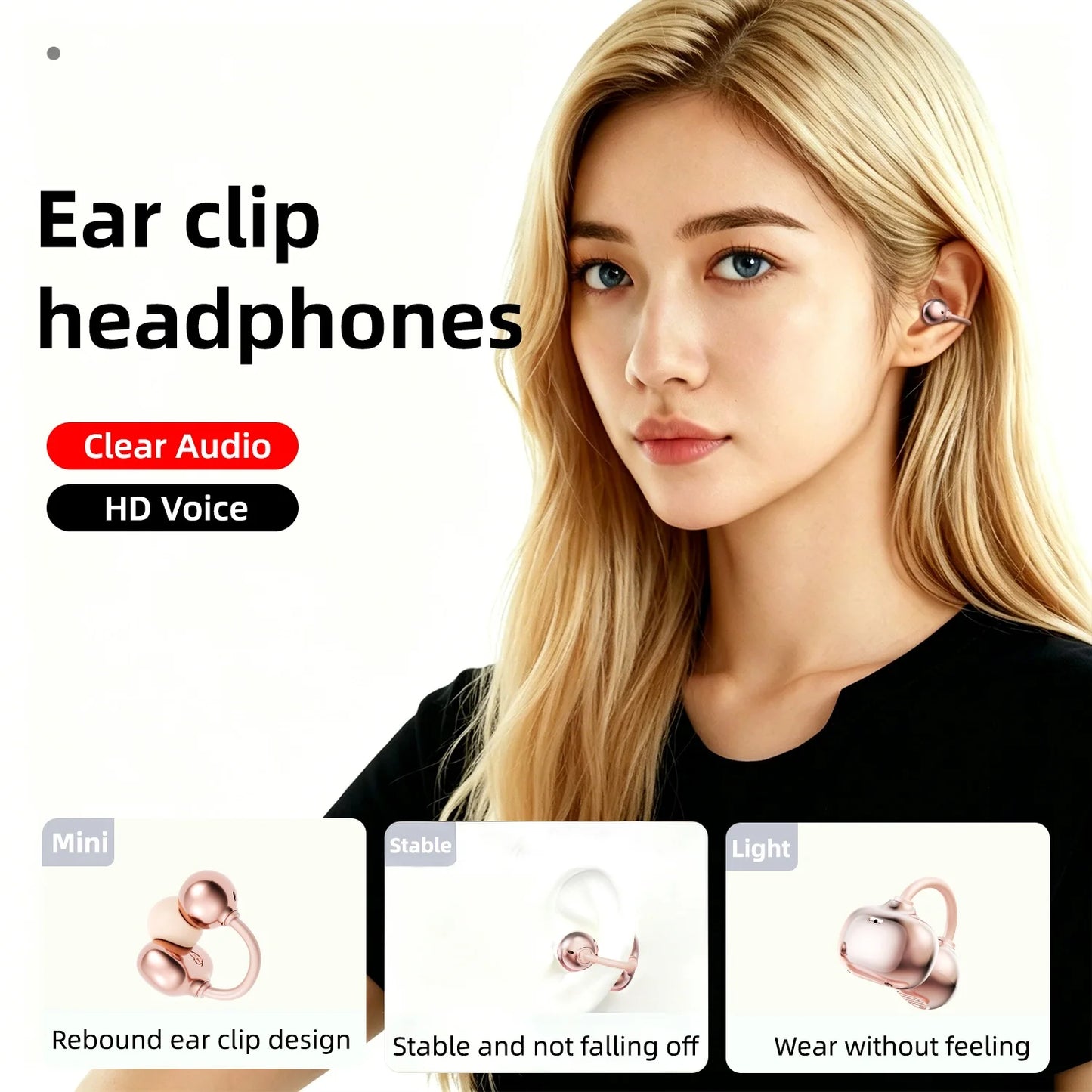 Open Ear Clip Headphones, Wireless Bluetooth 6.0 Headphones, Built-in Microphone and Ear Hook, Comfortable to Wear, High Fidelity Sound Quality, Playback Time of 36 Hours, Perfect for Women's Decoration Headphones SK 50 for S